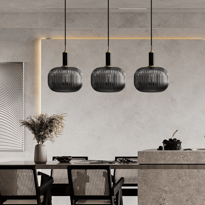 Nordic Vintage Striped Glass Pendant Light With Copper Finish