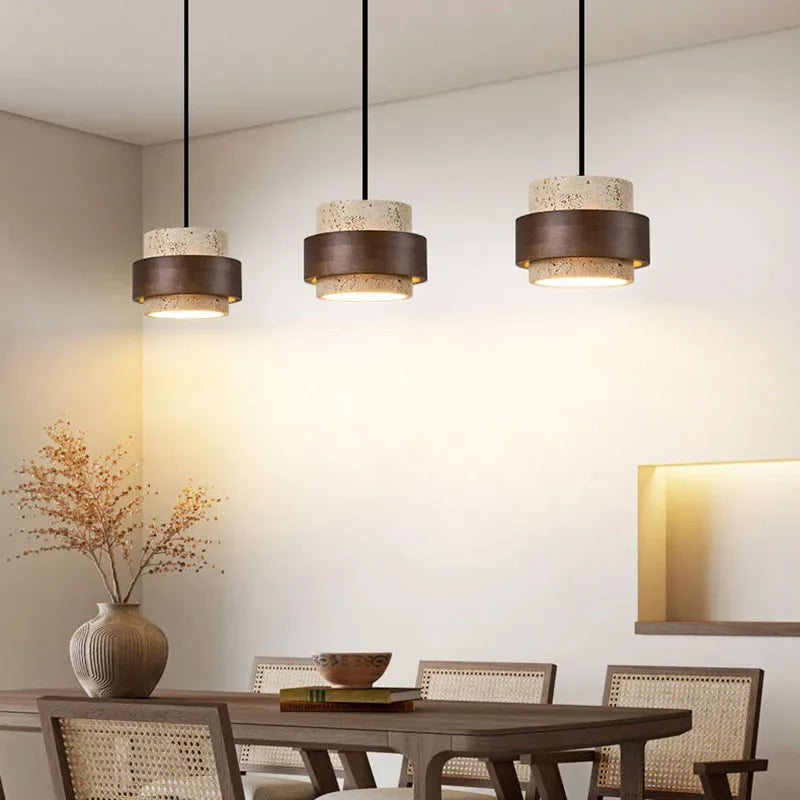 Lumostone | Natural Stone & Wood Pendant Lamp with Adjustable Cord