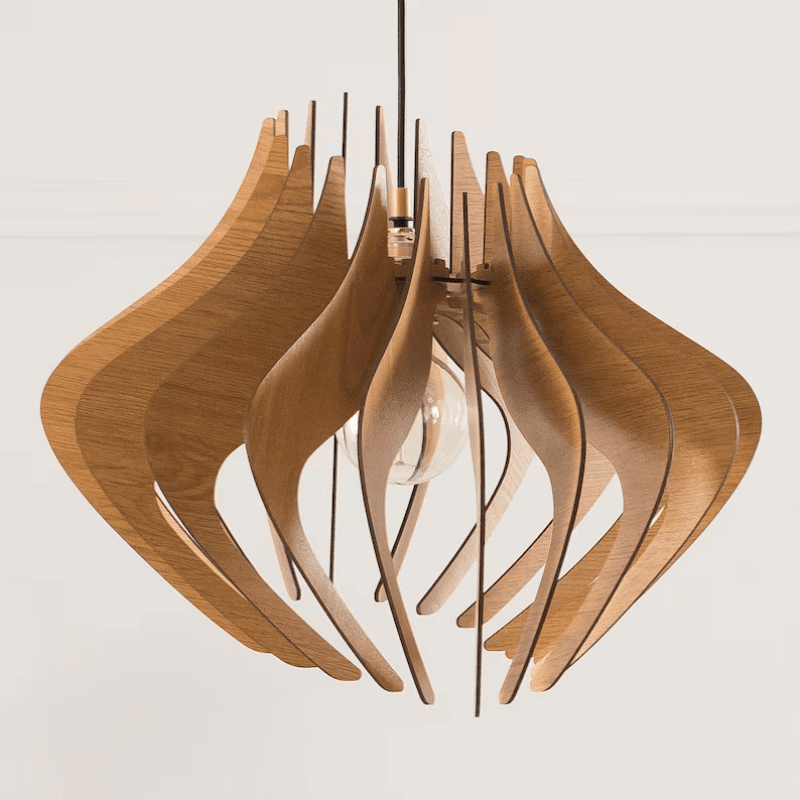 Asteri Ripple Wood Pendant Light Handcrafted in Greece