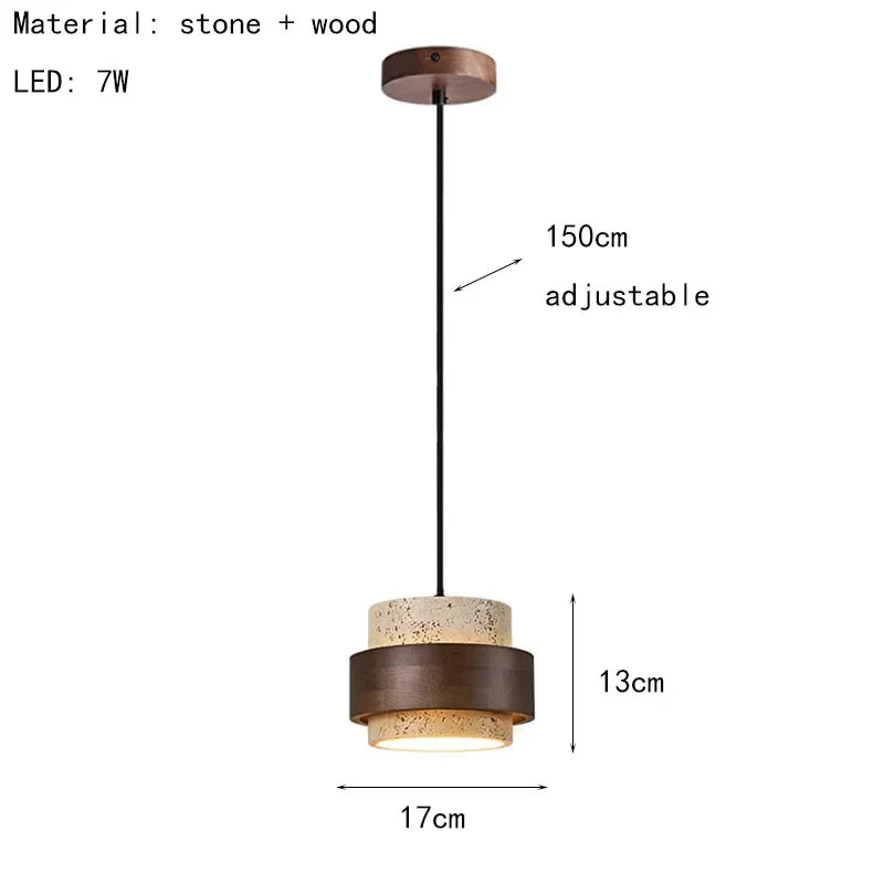 Lumostone | Natural Stone & Wood Pendant Lamp with Adjustable Cord