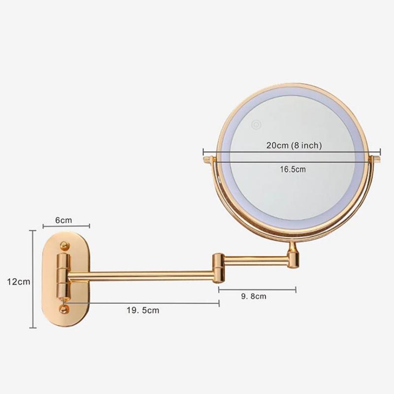 Gold rechargeable LED magnifying mirror for make-up and bathroom