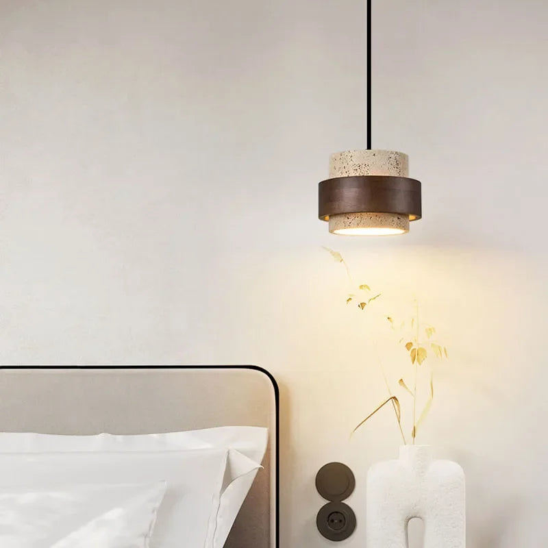 Lumostone | Natural Stone & Wood Pendant Lamp with Adjustable Cord