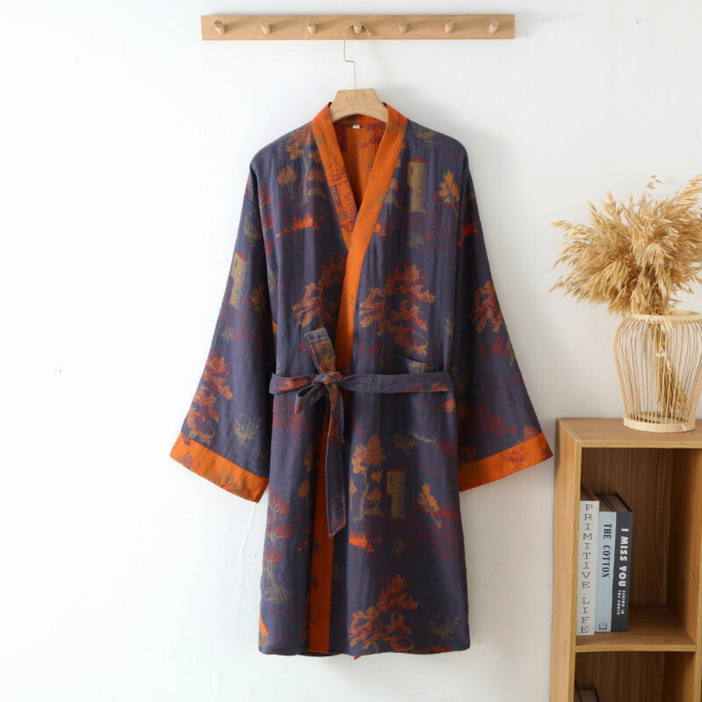 Rustic Elegance Kimono Robe in Pure Cotton