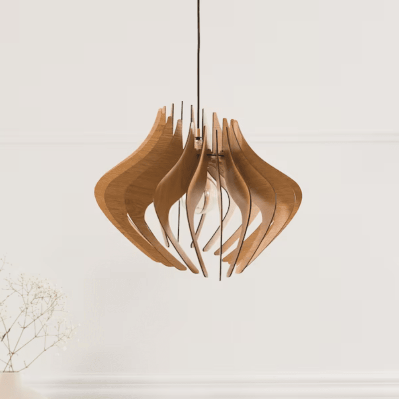 Asteri Ripple Wood Pendant Light Handcrafted in Greece