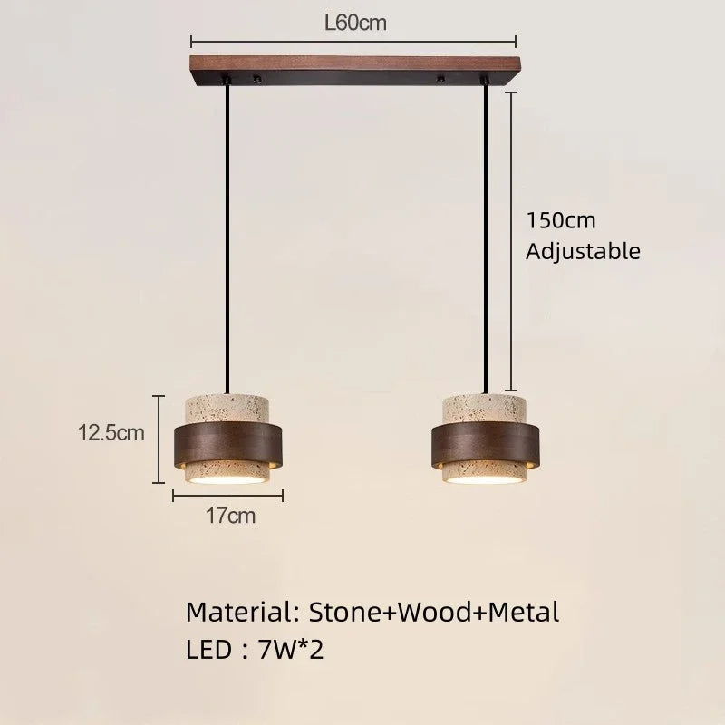 Lumostone | Natural Stone & Wood Pendant Lamp with Adjustable Cord