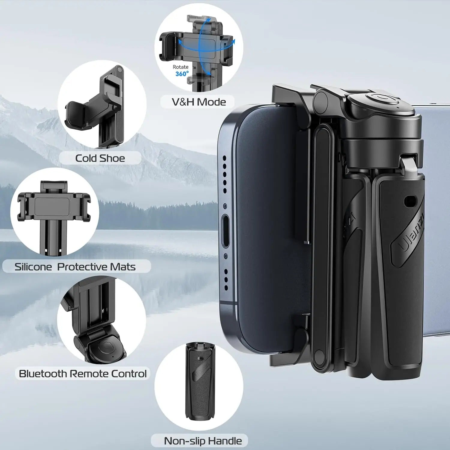 Bluetooth selfie tyč s tripodem – 4-sekční roztažitelná otočná rukojeť pro stabilní snímky