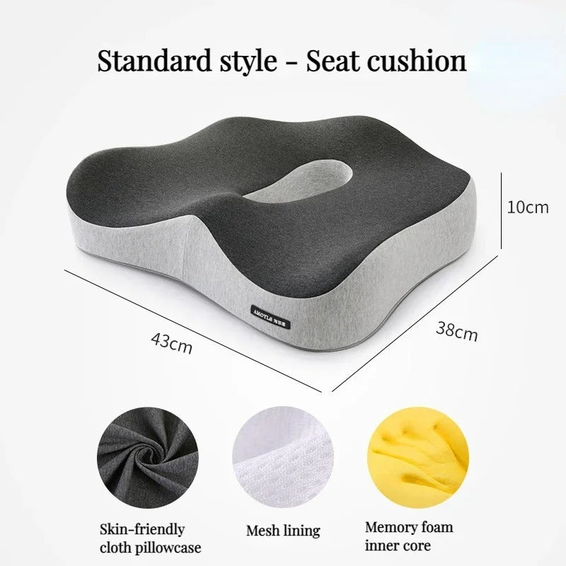 Memory Foam Office Chair Cushion – Orthopedic Lumbar & Coccyx Support for Car & Desk Chair