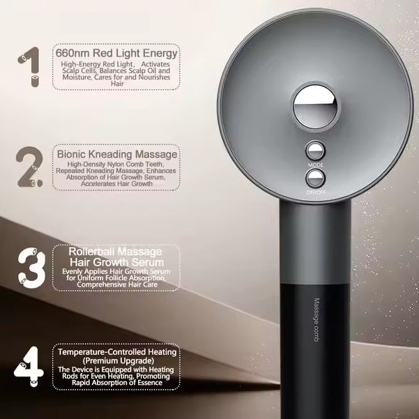3-i-1 infrarød LED hårvekst hodebunnsmassasje børste med oljeterapi