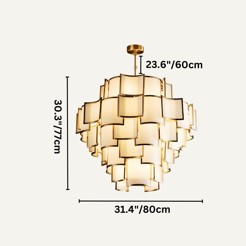 Elara Glass Chandelier With Frosted Glass Panels And Iron Frame