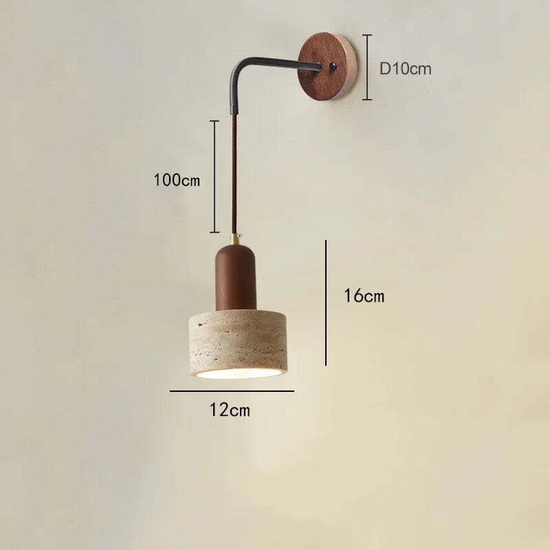 Liora Travertine Wall Sconce With Natural Wood And Stone Shade
