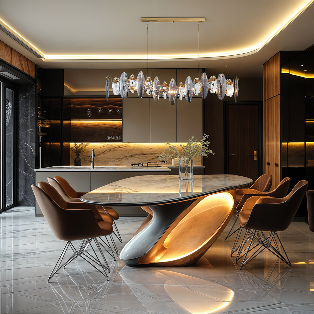 Lyvara Crystal Oval Chandelier With Sixteen Strip Shades