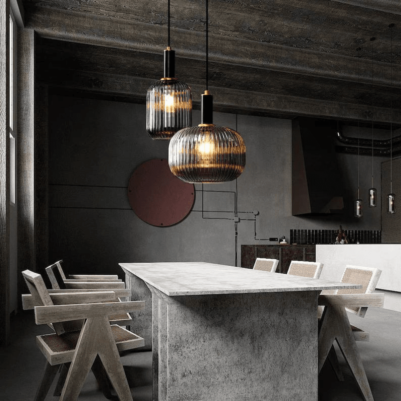 Nordic Vintage Striped Glass Pendant Light With Copper Finish