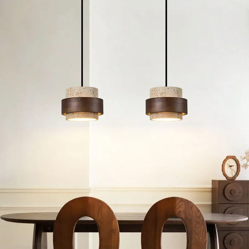 Lumostone | Natural Stone & Wood Pendant Lamp with Adjustable Cord
