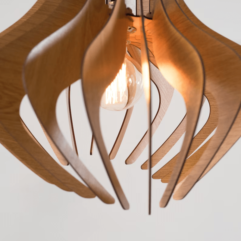 Asteri Ripple Wood Pendant Light Handcrafted in Greece