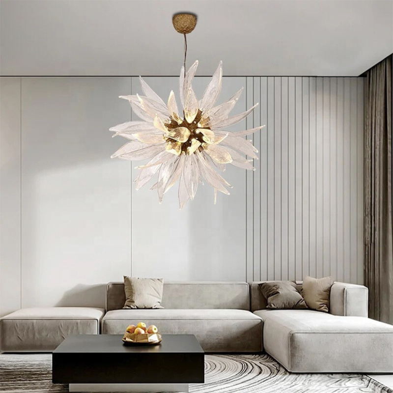 Aurelia Sunflower Glass Chandelier With Copper Body And LED Glow