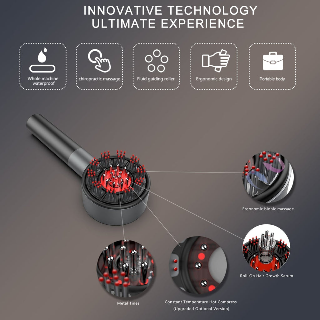 3-i-1 infrarød LED hårvekst hodebunnsmassasje børste med oljeterapi