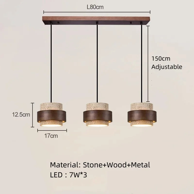 Lumostone | Natural Stone & Wood Pendant Lamp with Adjustable Cord