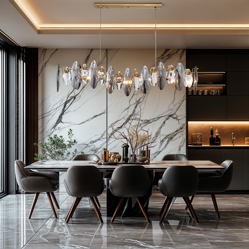 Lyvara Crystal Oval Chandelier With Sixteen Strip Shades