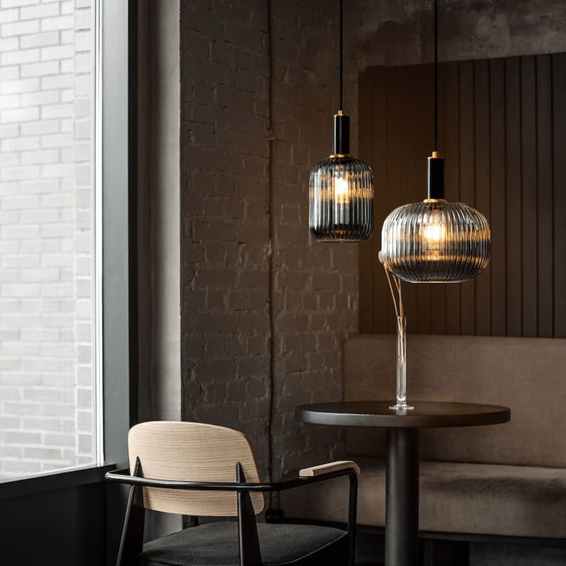 Nordic Vintage Striped Glass Pendant Light With Copper Finish