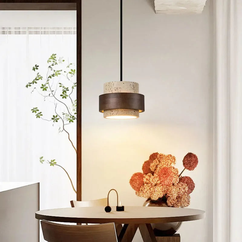 Lumostone | Natural Stone & Wood Pendant Lamp with Adjustable Cord