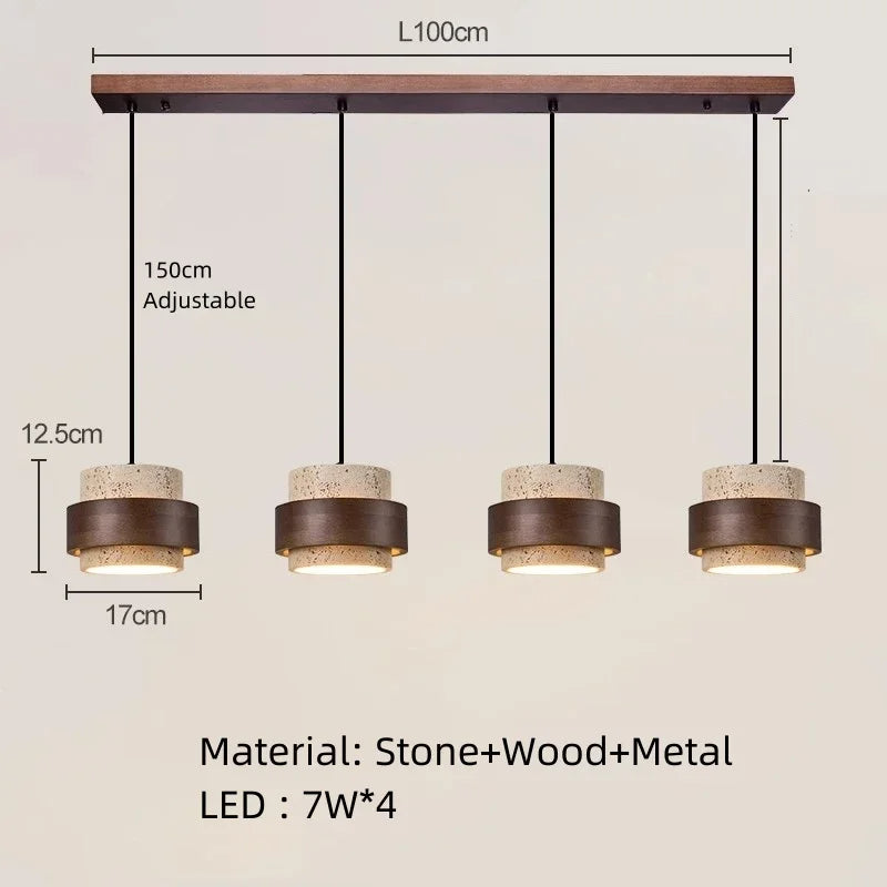 Lumostone | Natural Stone & Wood Pendant Lamp with Adjustable Cord