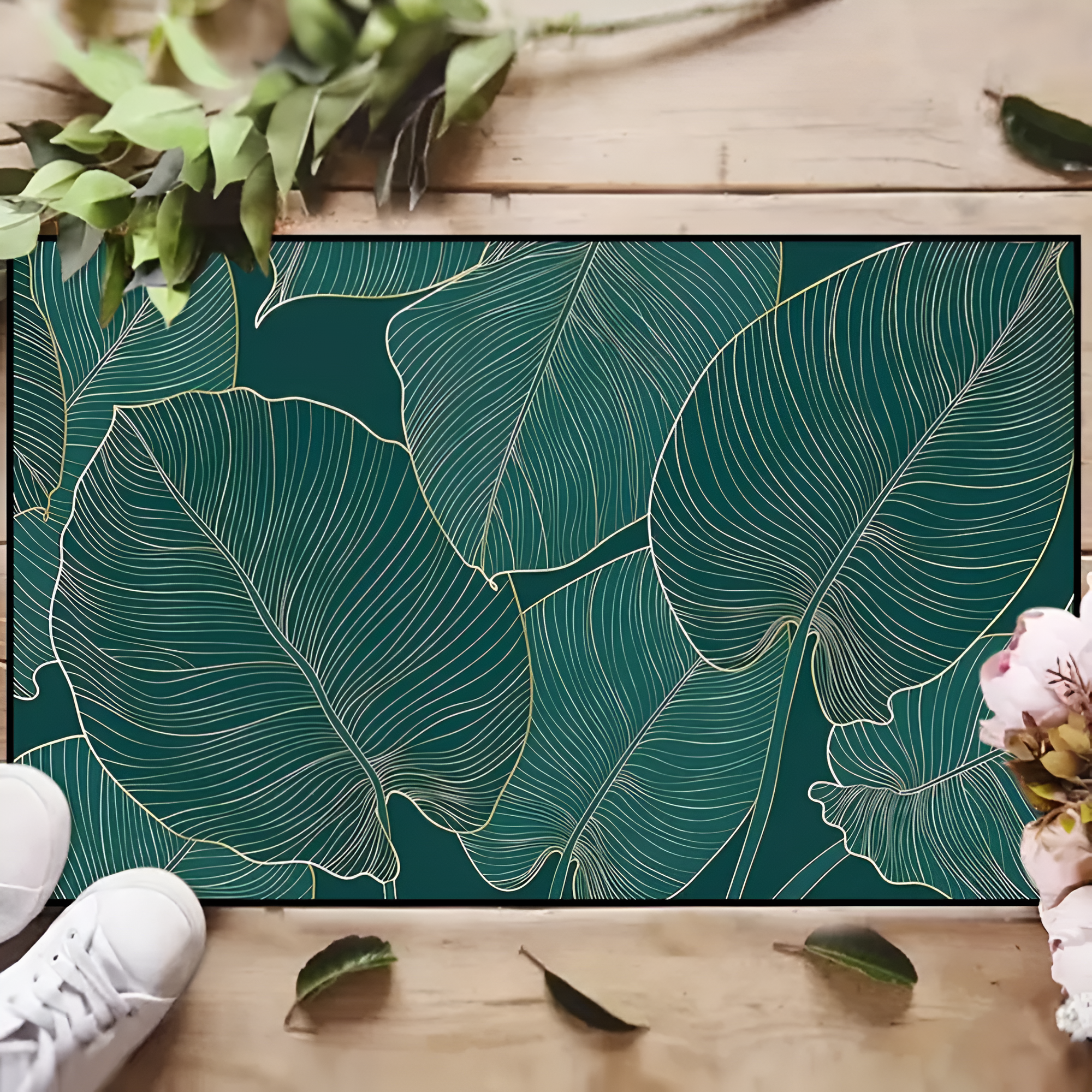 Marisol Gold Linear Leaf Doormat
