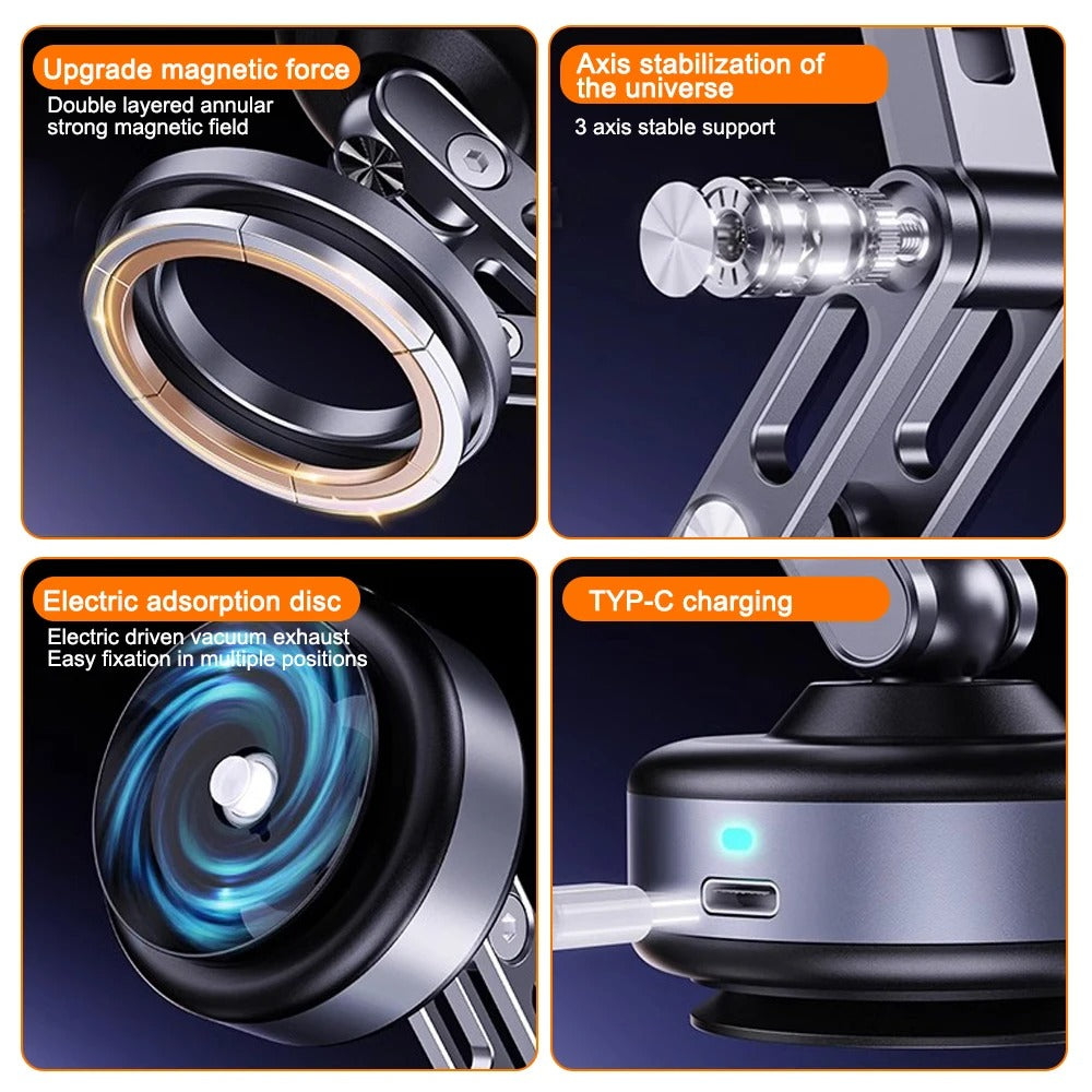 360° otočný vakuový magnetický držák telefonu do auta