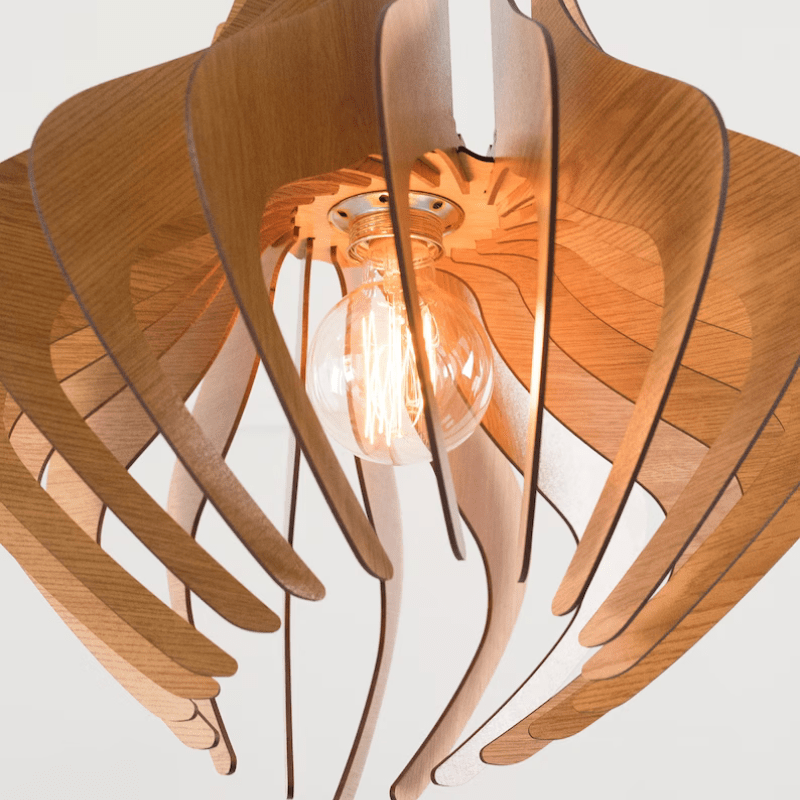 Asteri Ripple Wood Pendant Light Handcrafted in Greece