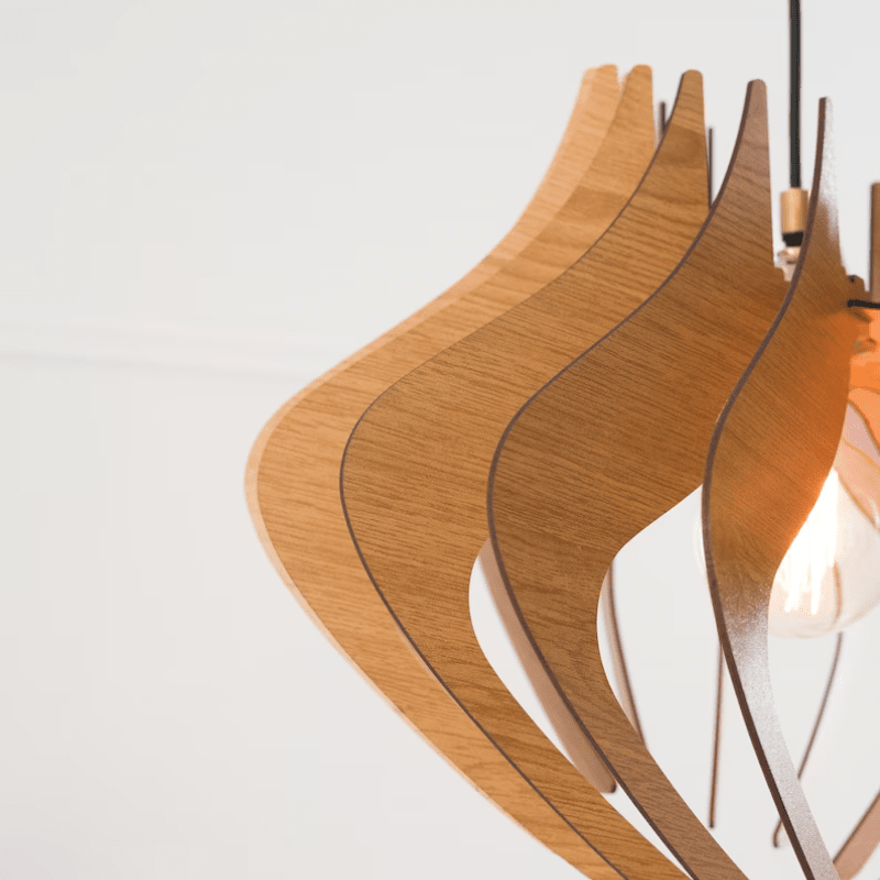 Asteri Ripple Wood Pendant Light Handcrafted in Greece
