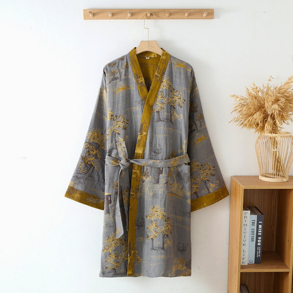 Rustic Elegance Kimono Robe in Pure Cotton