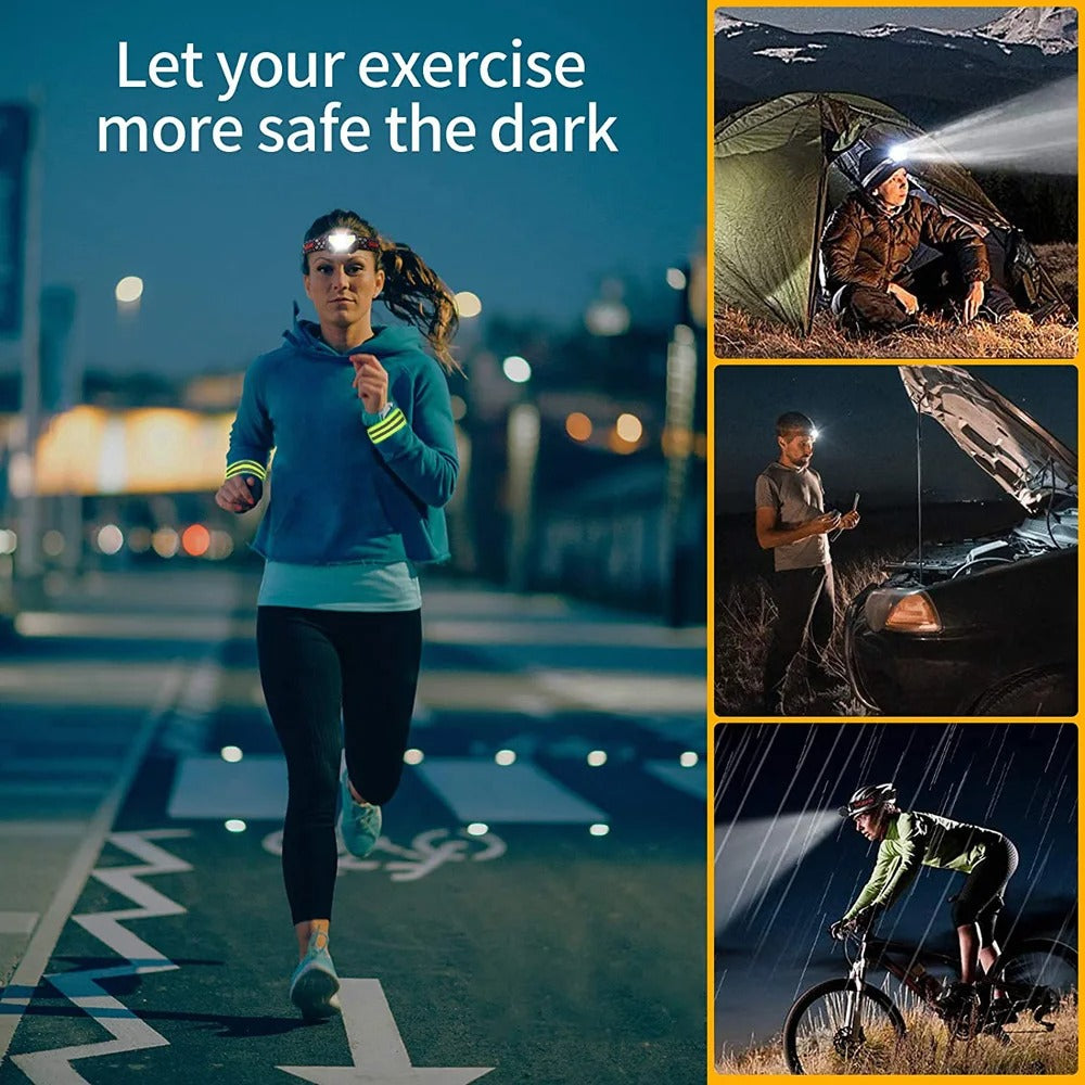 Čelovka s LED světlem a pohybovým senzorem, 8 režimů