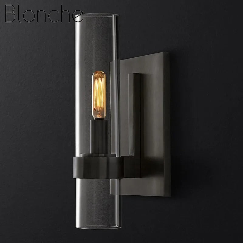 Aurelia Flame Wall Sconce With Glass Cylinder And Metal Frame