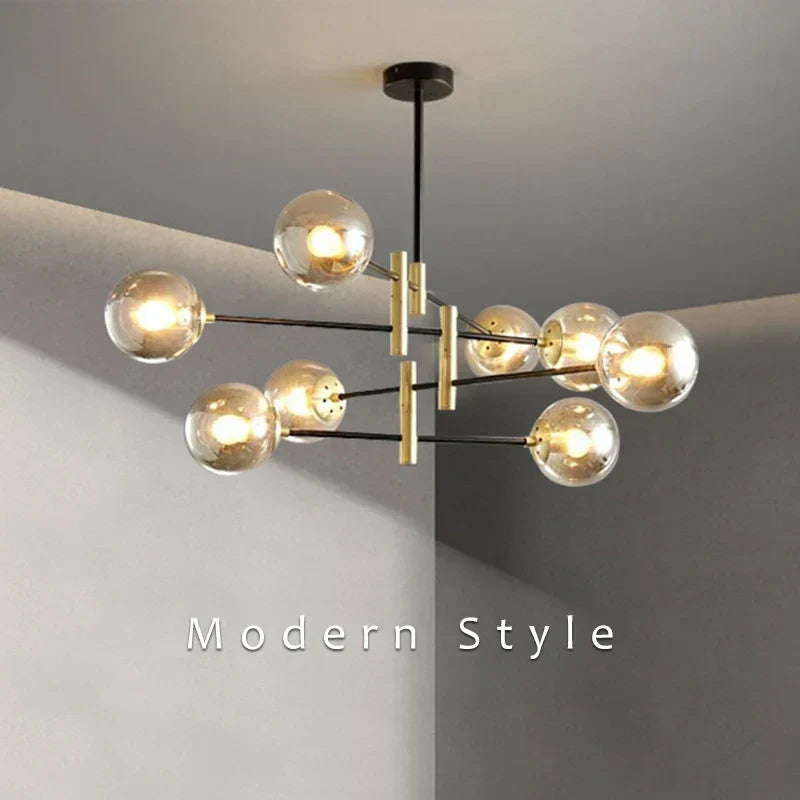 Lyra Chandelier With Black And Gold Iron Finish And Adjustable Height