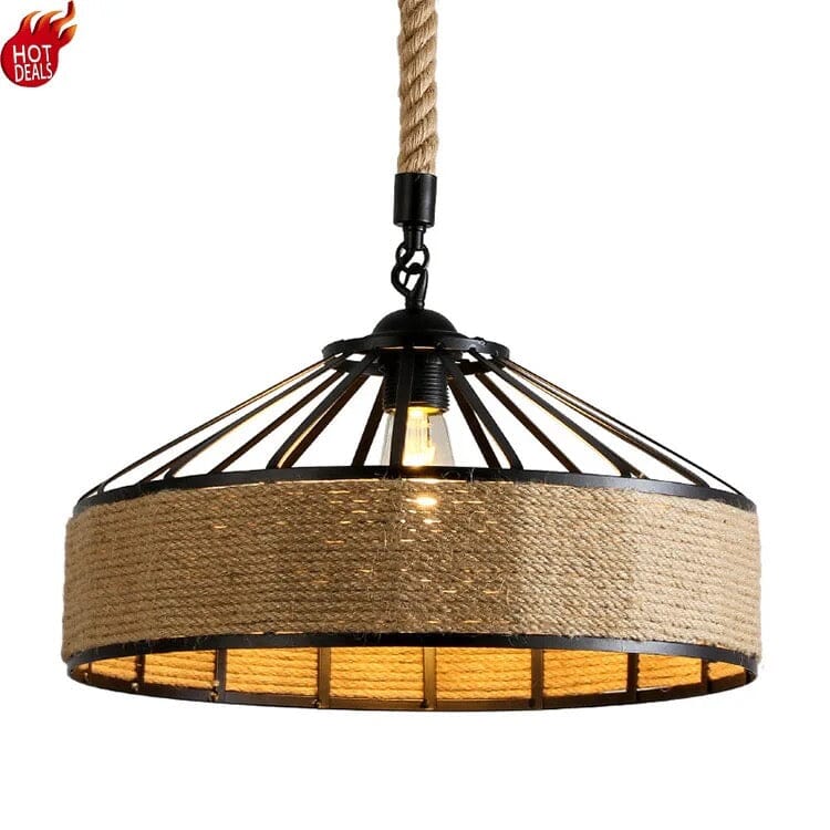 Lyra Hemp Rope Pendant Light With Retro Bar Lampshade