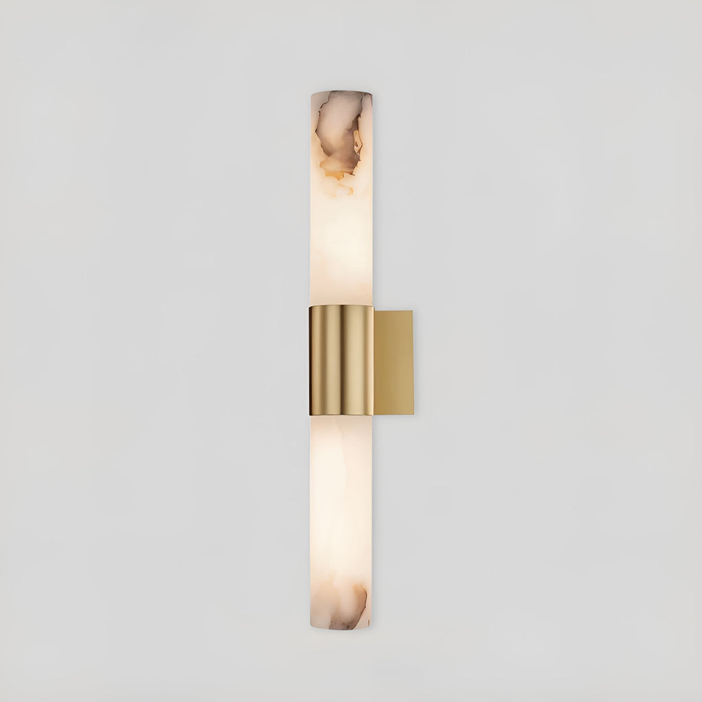 Liora Copper Frame Alabaster Wall Sconce With Marble Detail And Warm Light