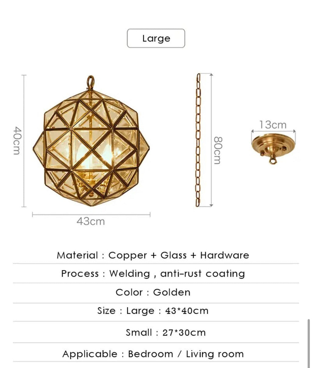 Copper Accented Geometric Glass Pendant Light For Indoor And Outdoor Use