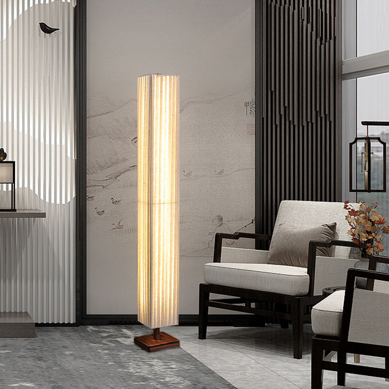 Arashi Rectangular LED Floor Lamp In Walnut Fabric Traditional Japanese Style