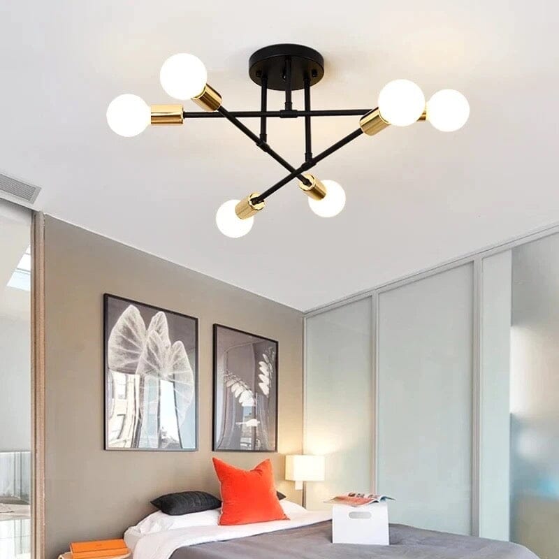 Asteron Eight-Light Nordic Mini Chandelier in Iron and Glass