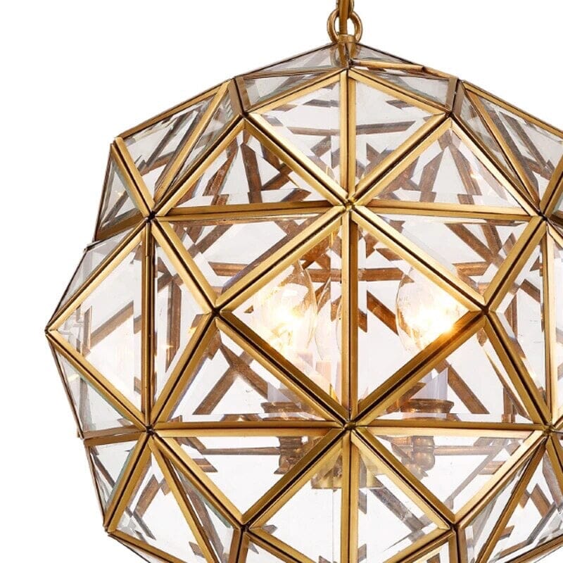 Copper Accented Geometric Glass Pendant Light For Indoor And Outdoor Use