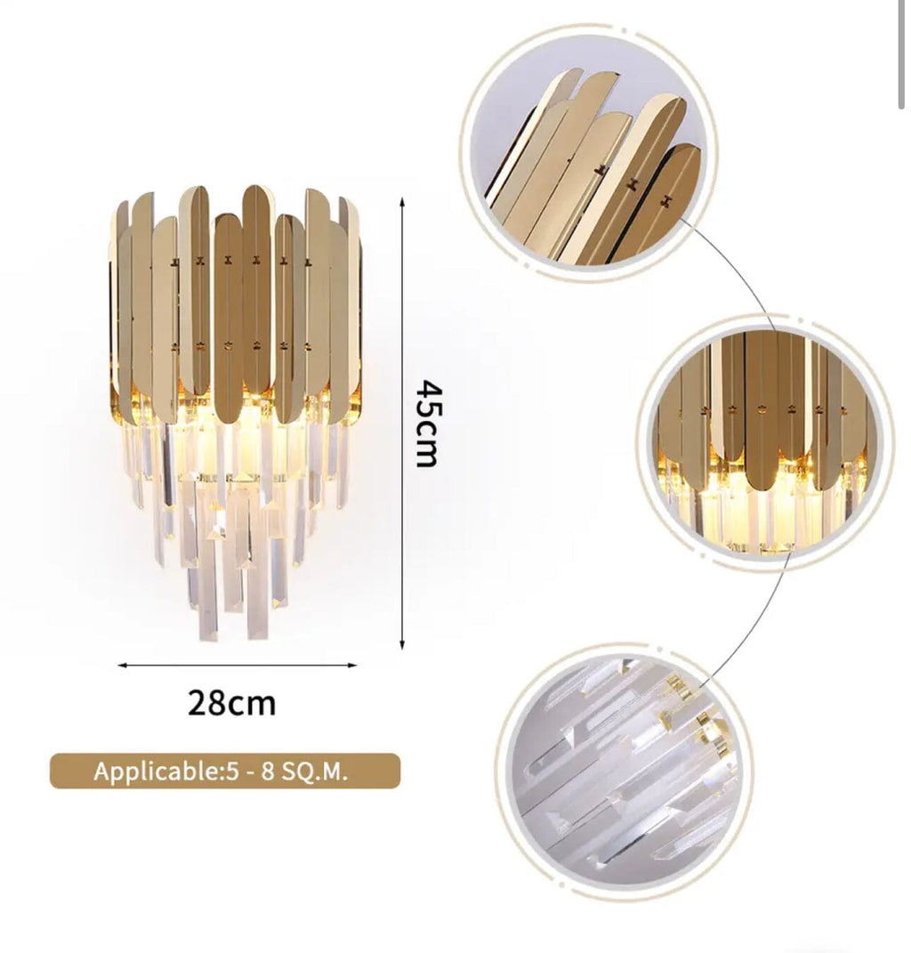 Elara Crystal Wall Lamp With Chrome And Gold Finish Dangling Crystal Bars