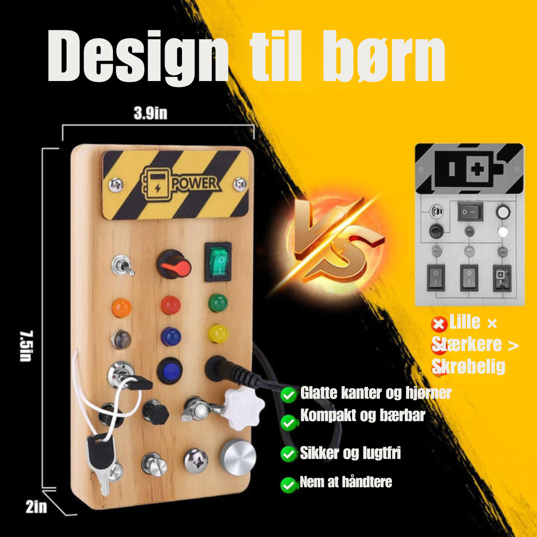 Montessori Wooden Activity Board with 8 LED Switches - Sensory Toys and Travel Toys for Babies and Toddlers from 1+ Years