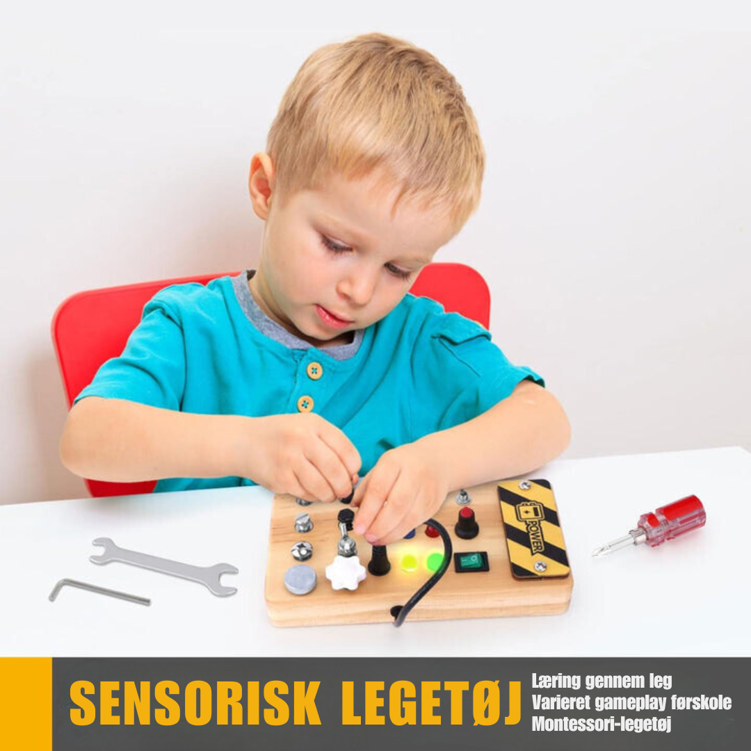 Montessori Wooden Activity Board with 8 LED Switches - Sensory Toys and Travel Toys for Babies and Toddlers from 1+ Years