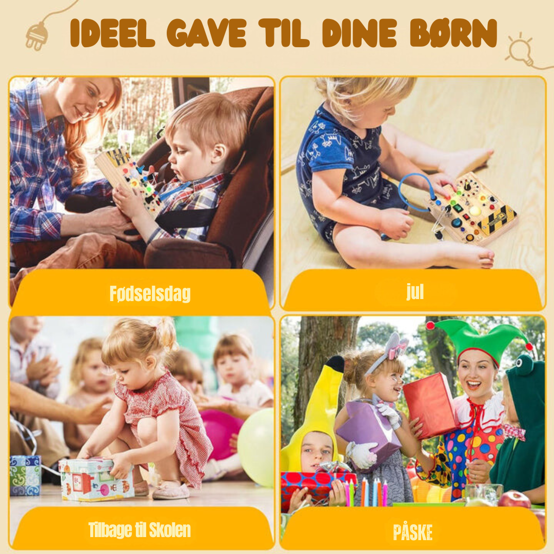 Montessori Wooden Activity Board with 8 LED Switches - Sensory Toys and Travel Toys for Babies and Toddlers from 1+ Years