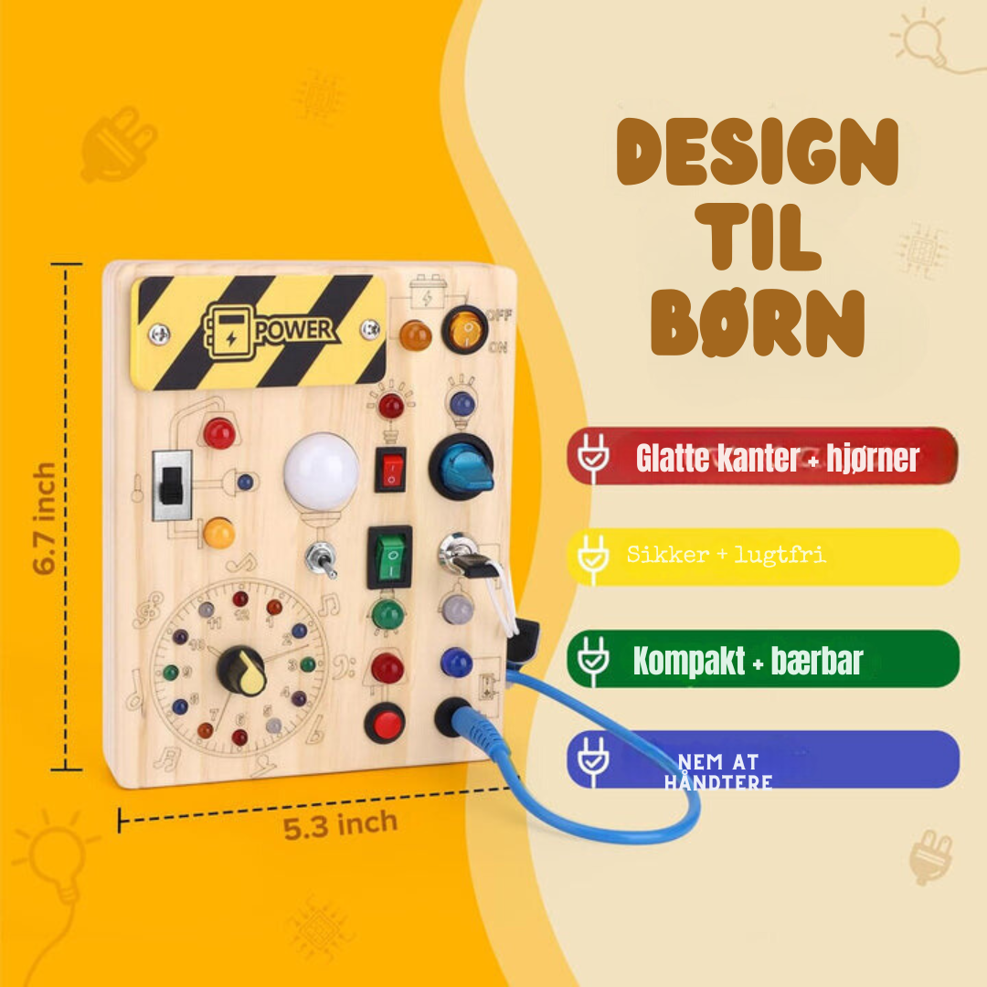 Montessori Wooden Activity Board with 8 LED Switches - Sensory Toys and Travel Toys for Babies and Toddlers from 1+ Years