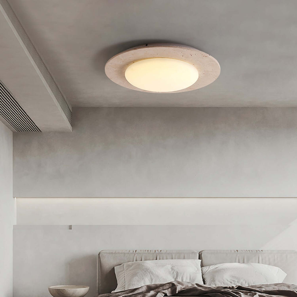Dome-shaped ceiling light travertine & wood 3