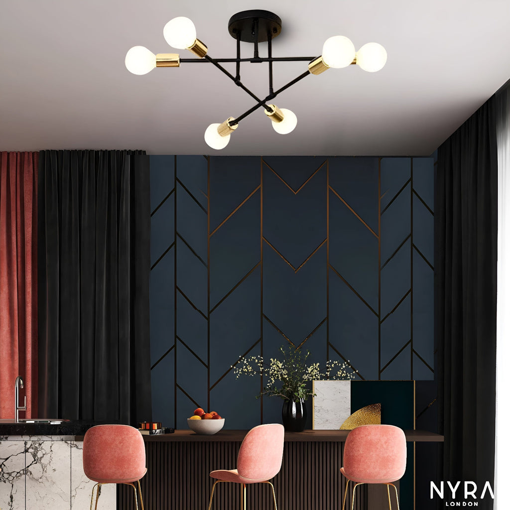 Asteron Eight-Light Nordic Mini Chandelier in Iron and Glass