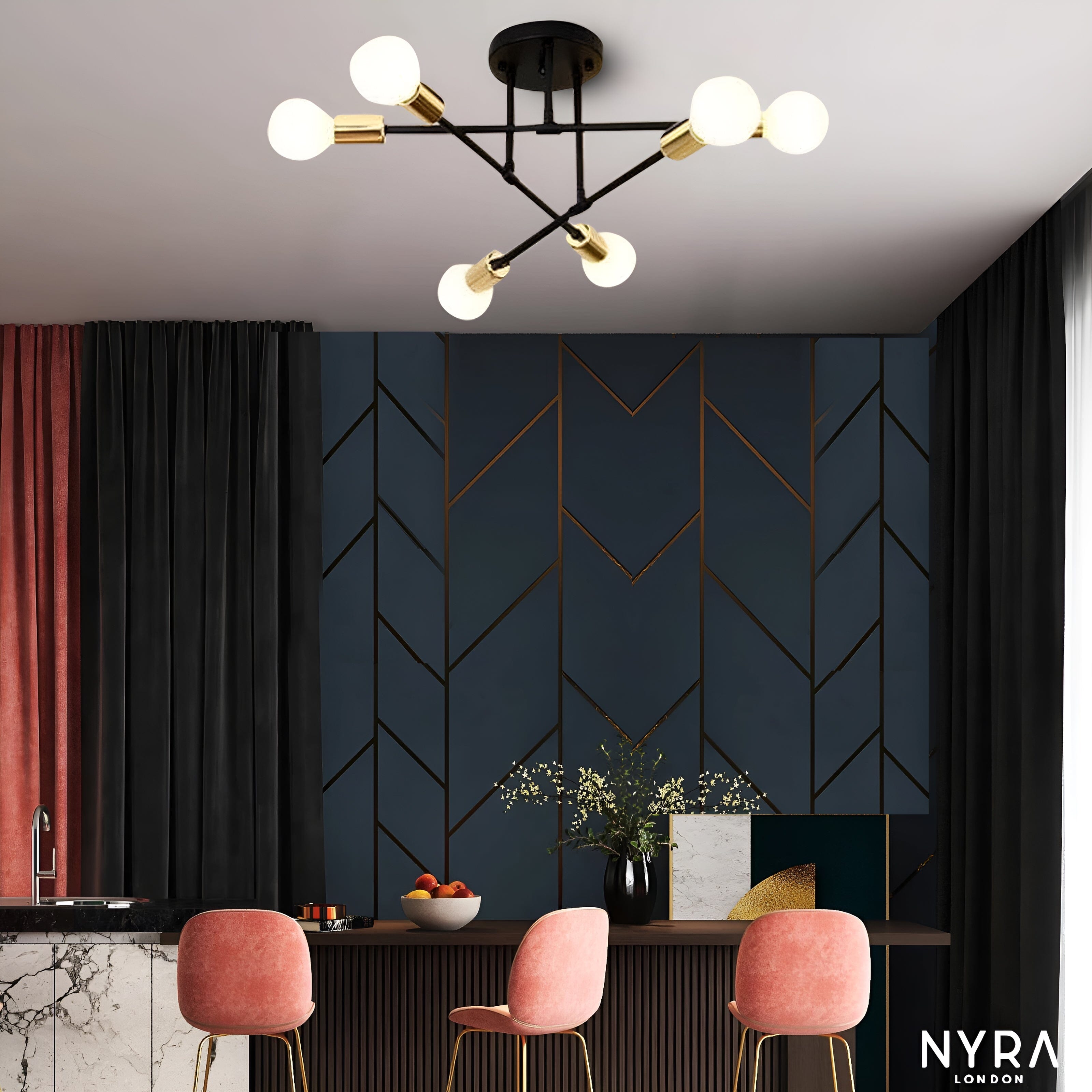 Asteron Eight-Light Nordic Mini Chandelier in Iron and Glass