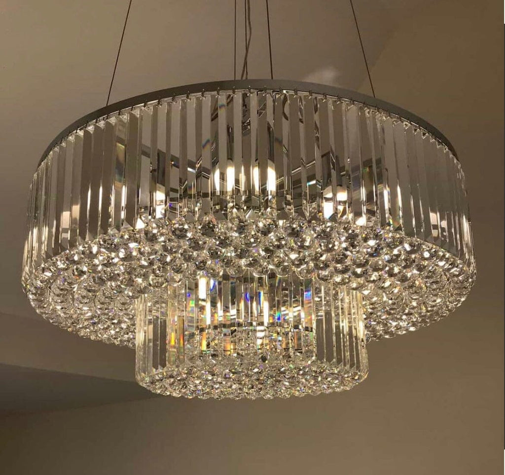 Elara Dual-Crystal LED Ceiling Chandelier For Modern Brilliance