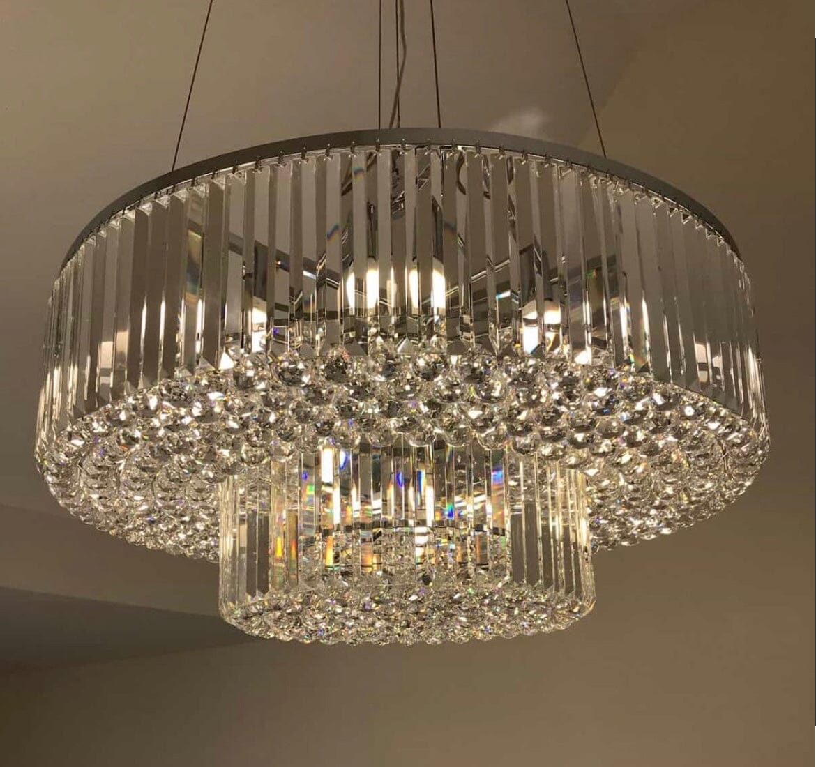 Elara Dual-Crystal LED Ceiling Chandelier For Modern Brilliance