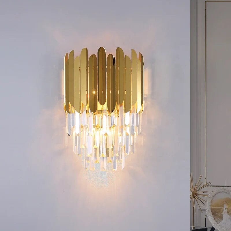 Elara Crystal Wall Lamp With Chrome And Gold Finish Dangling Crystal Bars